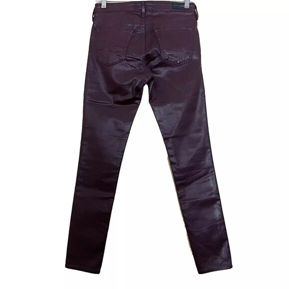 AG Adriano Goldschmied Maroon Coated Super Skinny Ankle Legging Jeans Women's 26 - Picture 3 of 10